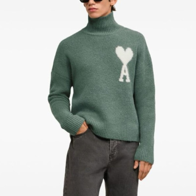 아미 남/녀 터틀넥 니트웨어 민트 - Ami Unisex Turtle-neck Knitwear - amc7466x