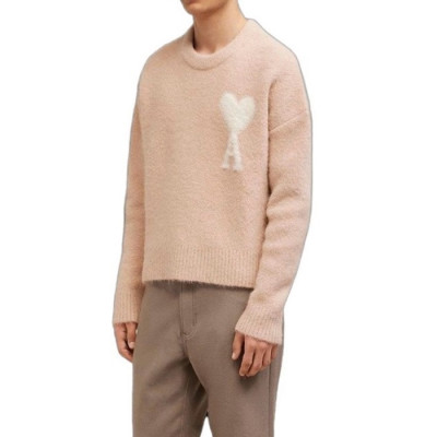 아미 남/녀 크루넥 니트 핑크 - Ami Unisex Pink Knits am9011