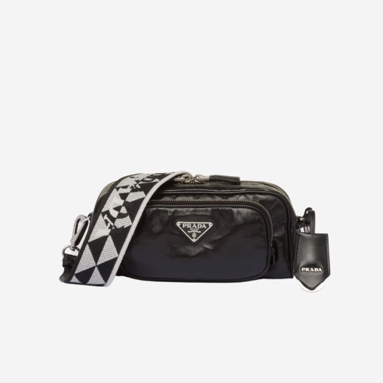 프라다 나파 앤티크 레더 멀티 포켓 숄더백 블랙 1BH198 - Prada Nappa Antique Leather Multi-Pocket Shoulder Bag Black
