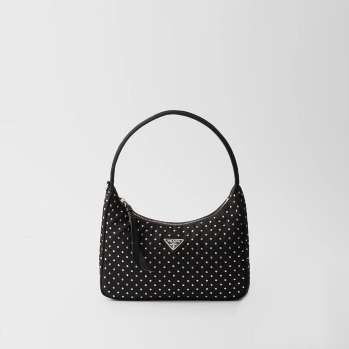 프라다 리에디션 리나일론 미니 백 스터드 블랙 1BC515 - Prada Re-Edition Re-Nylon Mini Bag with Studs Black