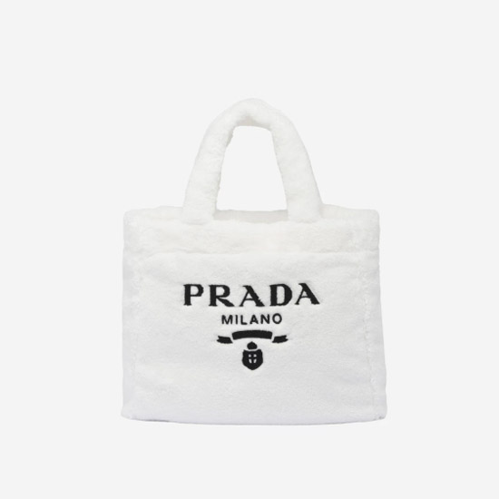 프라다 테리 토트백 화이트 1BG130 - Prada Terry Tote Bag White Black