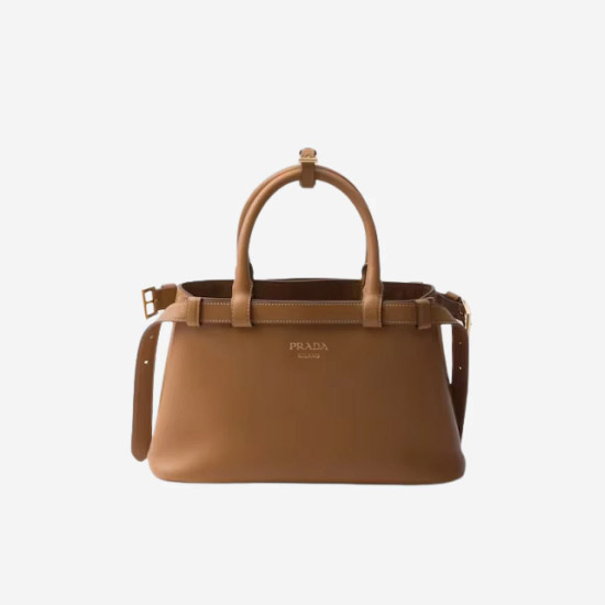 프라다 버클 스몰 레더 핸드백 카라멜 1BA418 - Prada Buckle Small Leather Handbag with Double Belt Caramel