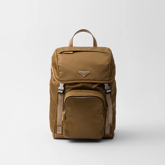 프라다 리나일론 레더 백팩 코르크 베이지 2VZ135 - Prada Re-Nylon Leather Backpack Cork Beige