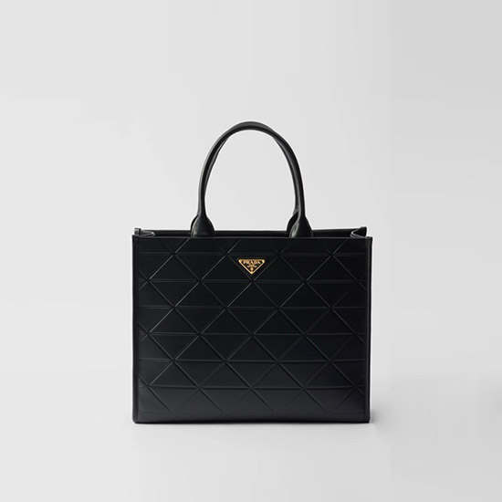 프라다 탑스티칭 라지 레더 프라다 심볼 백 블랙 1BA377 - Prada Large Leather Prada Symbole Bag with Topstitching Black